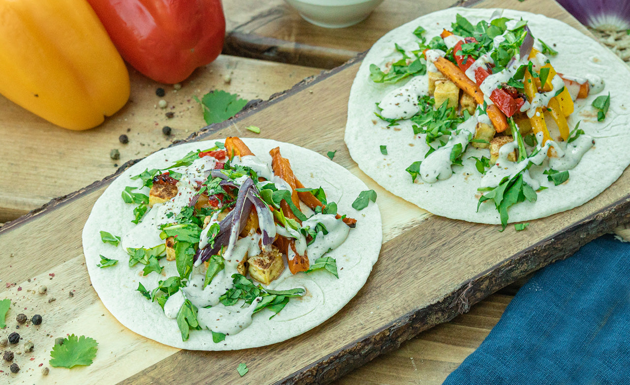 Ranch pitas with roasted vegetables and tofu