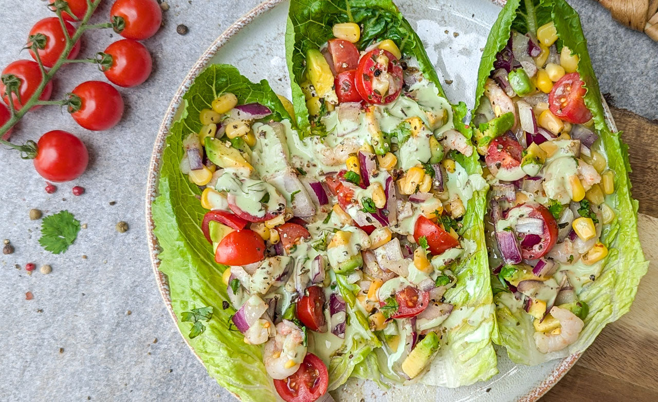 Romaine Lettuce Wraps with Shrimp and Green Goddess Dressing