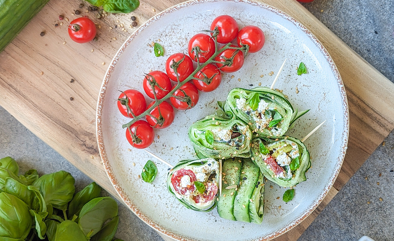 Avocado and Tofu Cucumber Rolls with Caesar Dressing