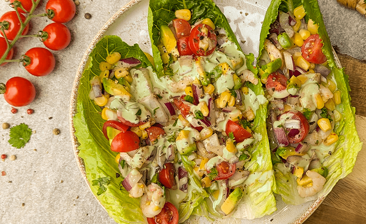 Romaine Lettuce Wraps with Shrimp and Green Goddess Dressing