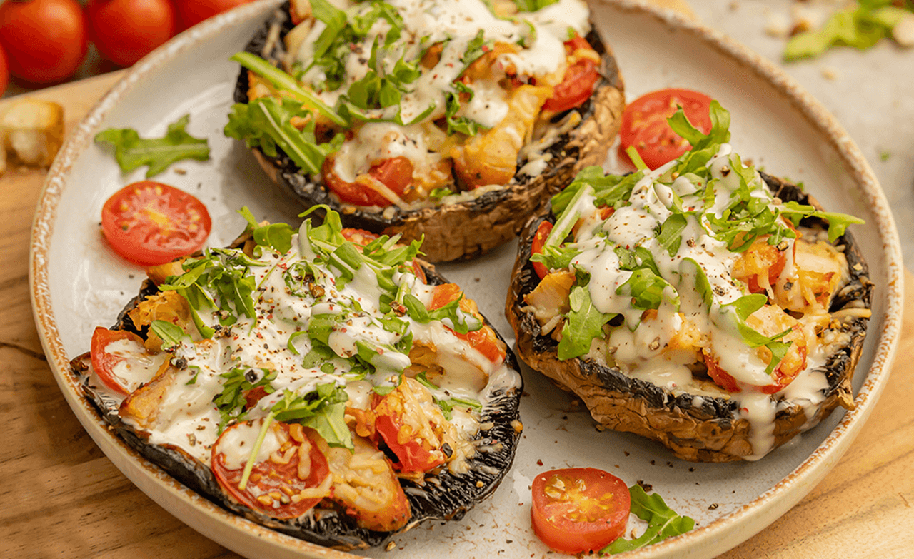 Mini Portobello Pizzas with Caesar Dressing Recipe